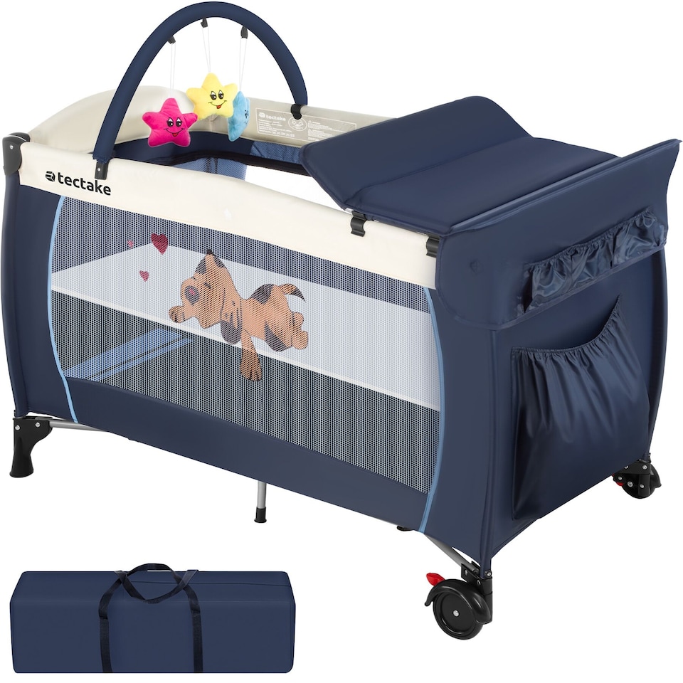 image 1 of Travel Cot Dog - foldable, with changing mat, for children up to 36 months | Blue | blue | 132 x 75 x 104 cm | 1