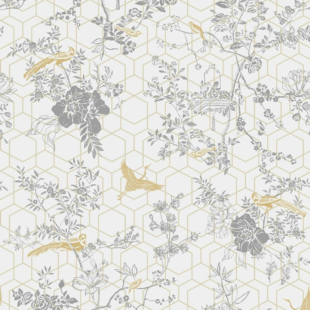 Himara Lipsy Geometric Wallpaper - Grey/Gold - 10m x 53cm Grey