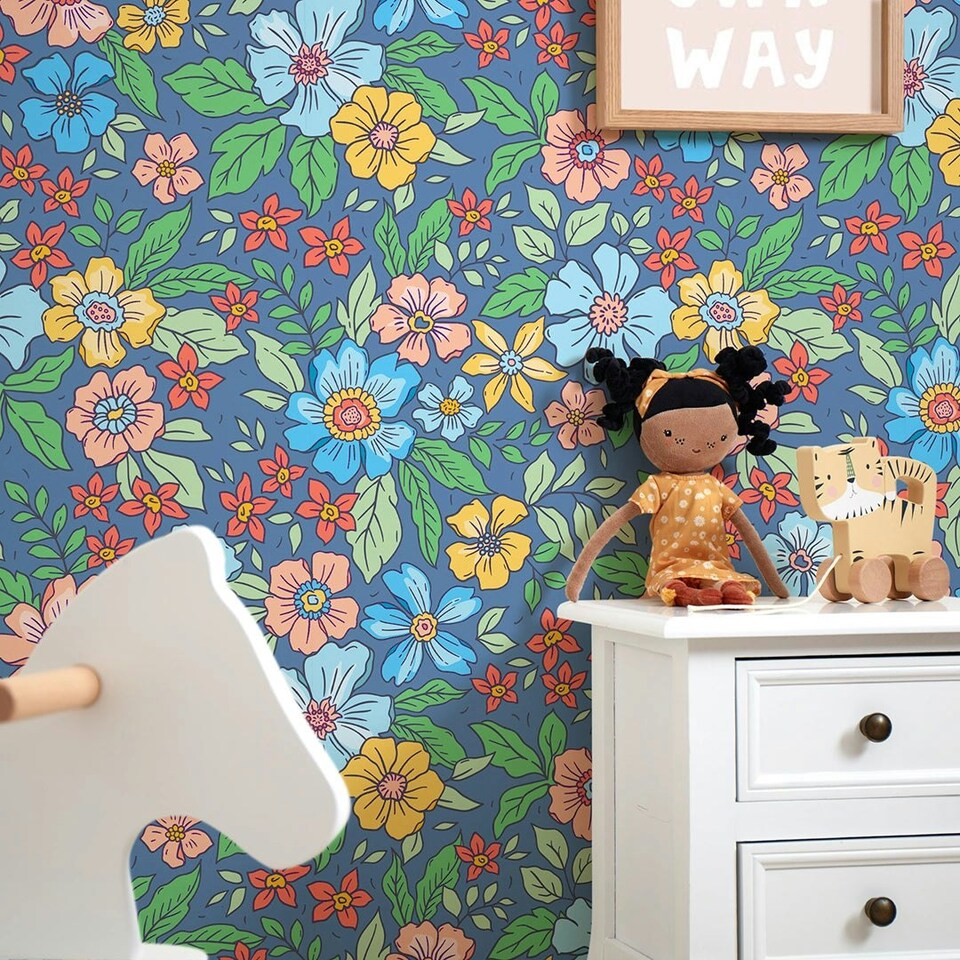 image 1 of Gorgeous Gardenia Wallpaper in Blue Multi