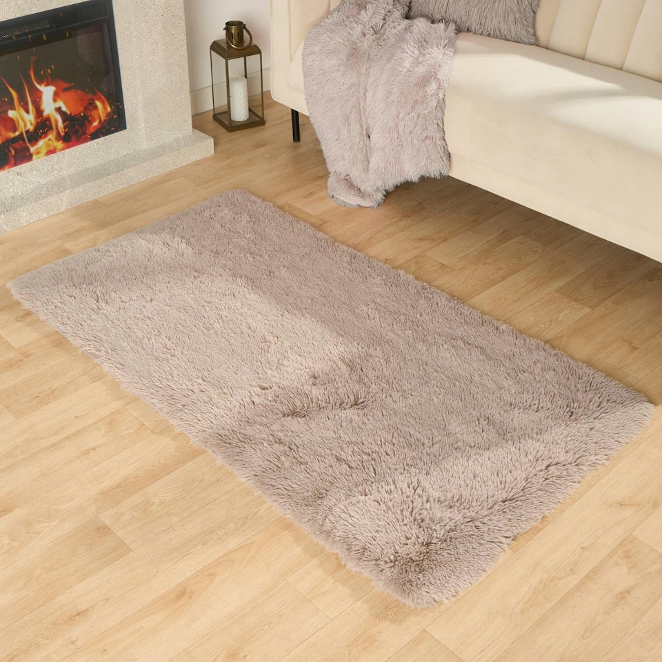 image 1 of OHS Fluffy Anti-Slip Plain Shaggy Floor Mat Rug, 160x230cm - Natural