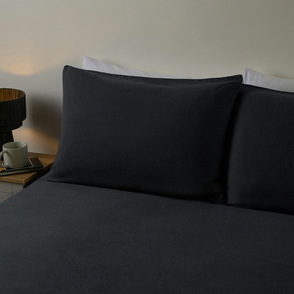 image 1 of OHS 100% Brushed Cotton Soft Cosy Fleece 2 Pack Pillowcases | Grey | Charcoal