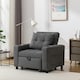 image 7 of Hudson 1-Seater Sofa Bed Linen Fabric with Cup Holders (Grey)