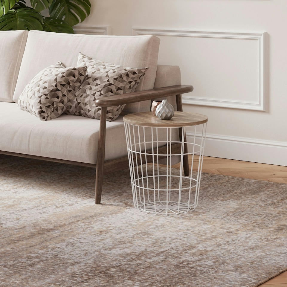 image 1 of KUKOON Neutral Beige Distressed Abstract Living Area Rug 60cm x 110cm