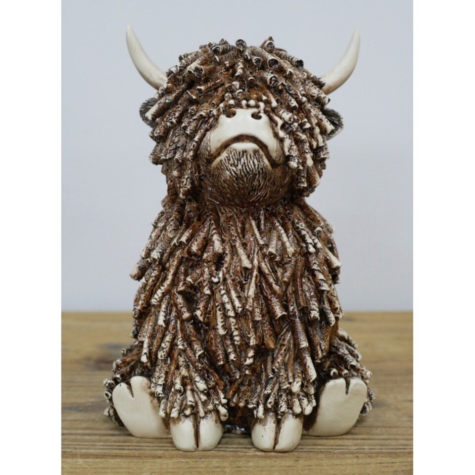 image 1 of Highland Cow Twig Sitting Ornament 18cm Brown