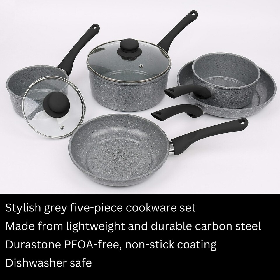 image 1 of Durastone Forged Carbon Steel Grey 5 Piece Saucepan & Frying Pan Set