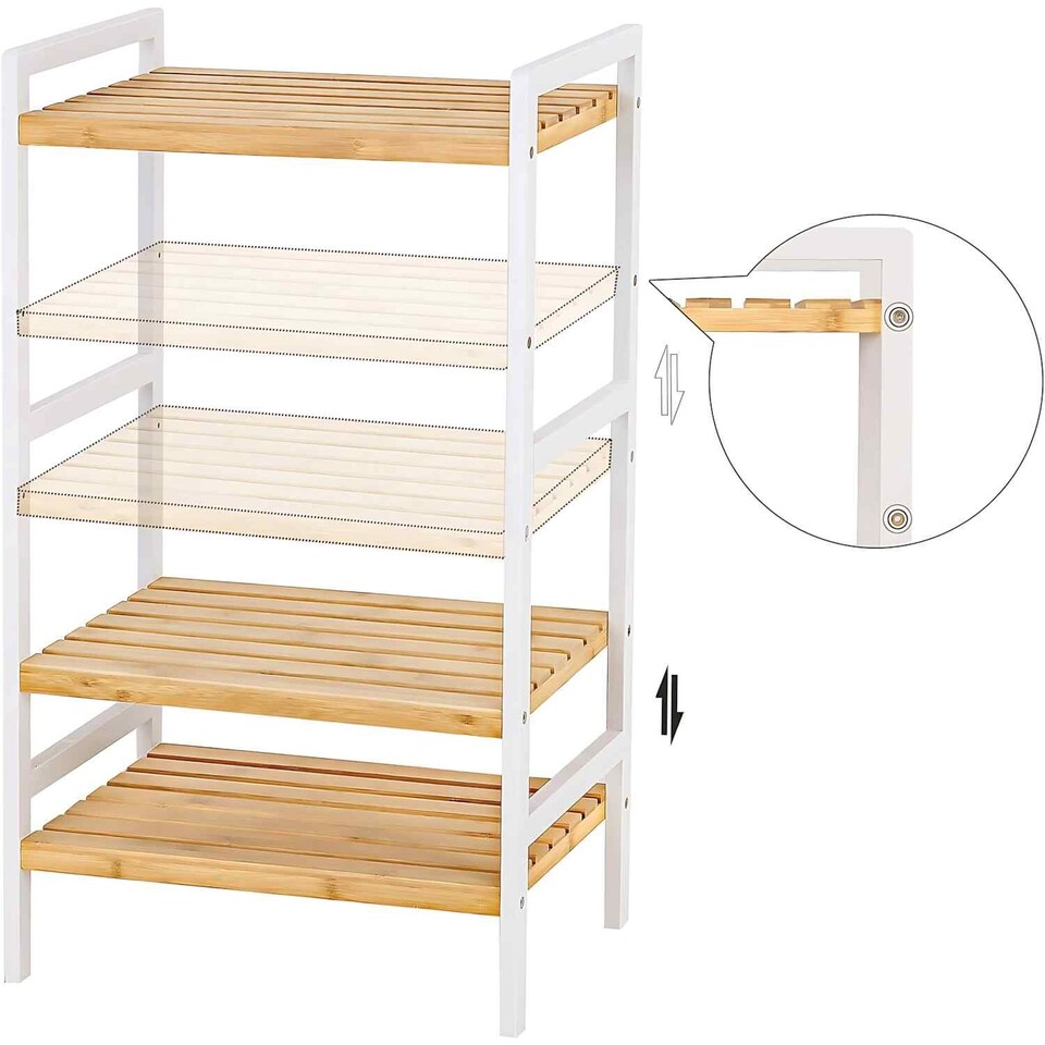 image 1 of Bamboo Storage Shelf with 3 Tiers, Multipurpose Organiser for Bathroom, Kitchen and Bedroom, Natural and White
