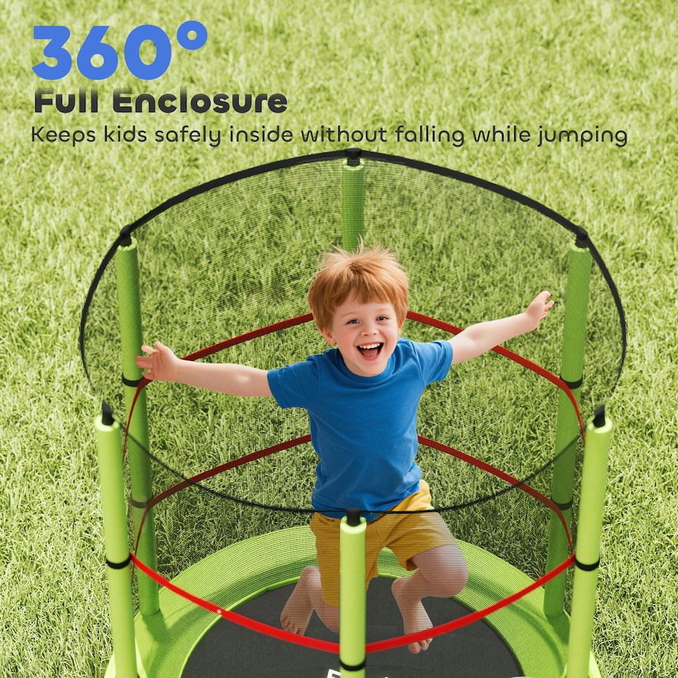 image 1 of HOMCOM Kids Trampoline Mini Bouncer w/ Enclosure Net for 3-6 Years Green