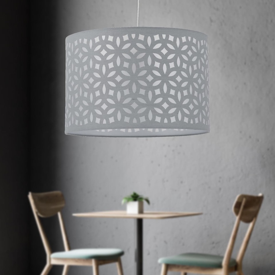 image 1 of Set of 2 Grey Laser Cut 25cm Pendant Lightshades | Grey | Medium | 2