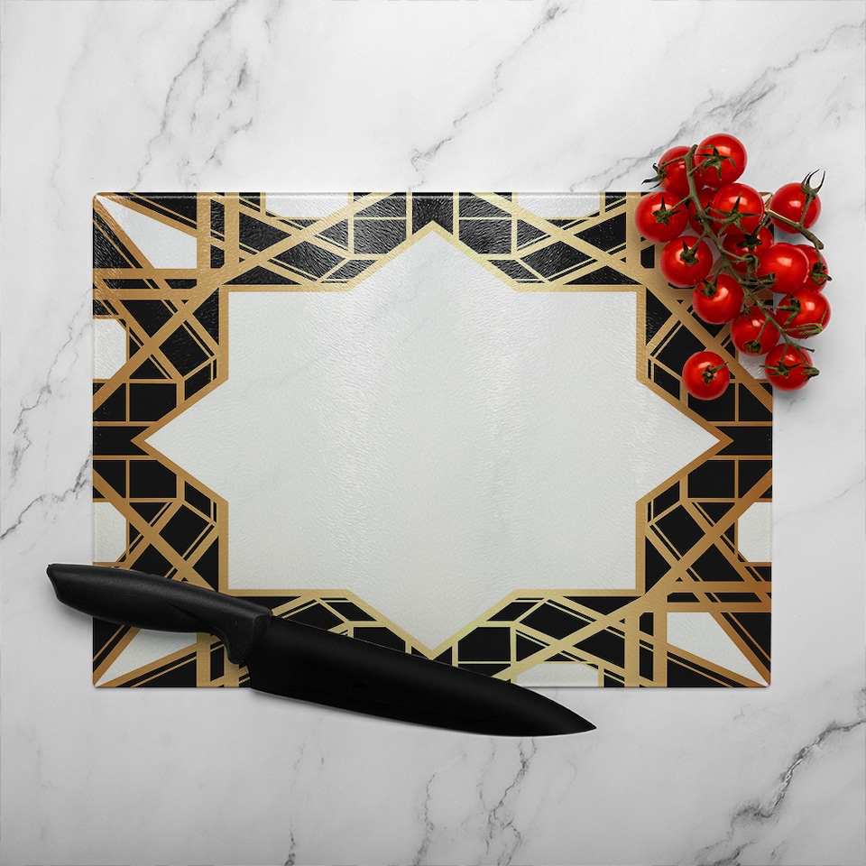image 1 of Art Deco Star Border Glass Chopping Board | Multi