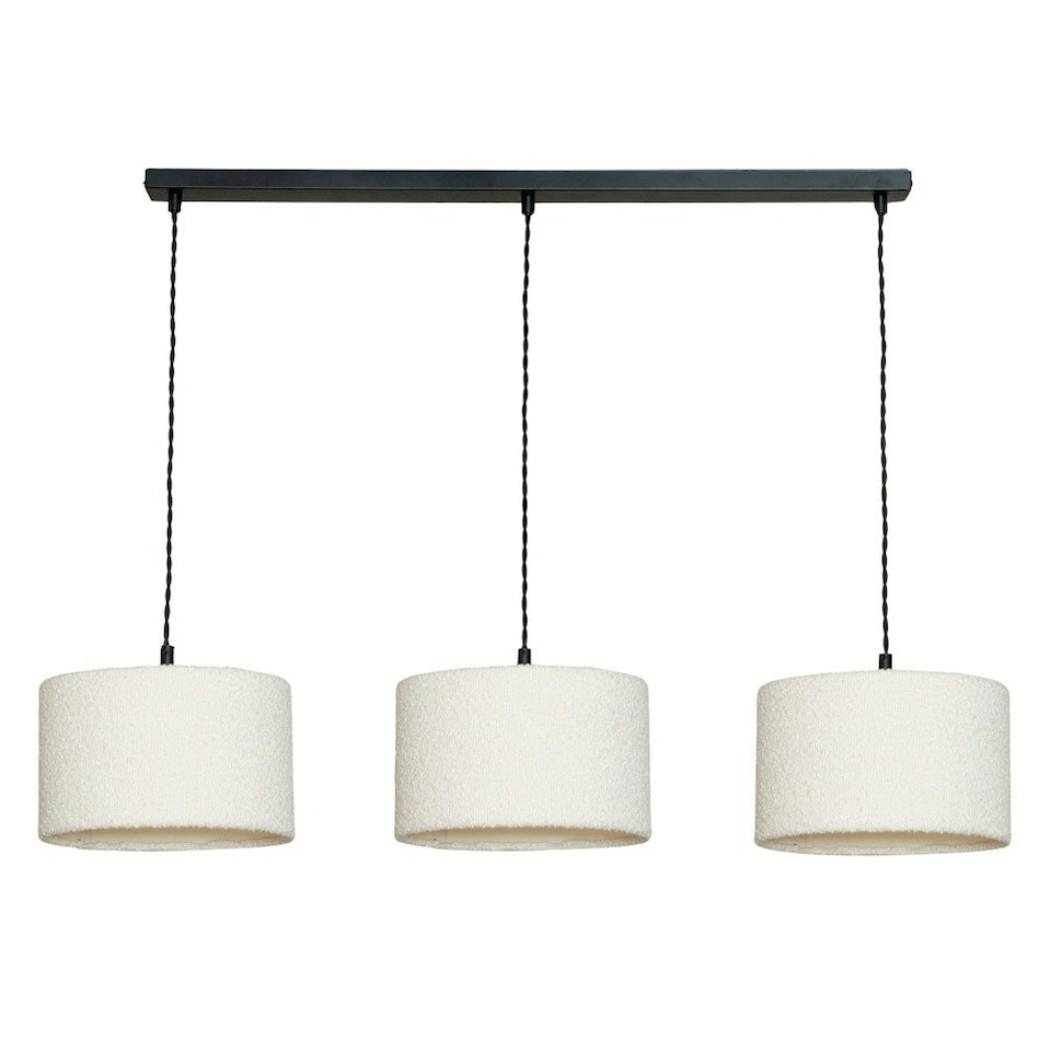 image 1 of ValueLights Reni Cream Boucle Drum Shade 3 Drop Bar Black Diner Ceiling Light with LED Bulbs Black