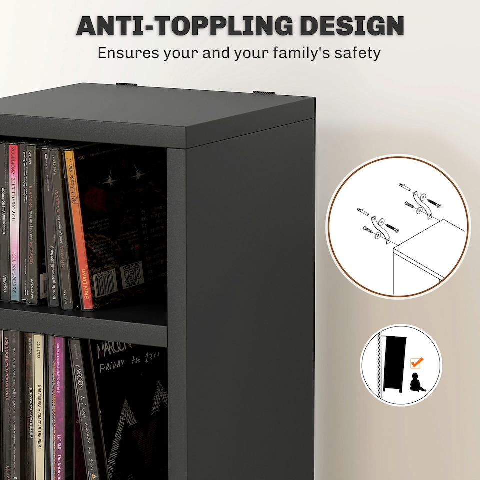 image 1 of HOMCOM 204 CD Storage Tower Tall Bookcase Bookshelf with 12 Cubes Black