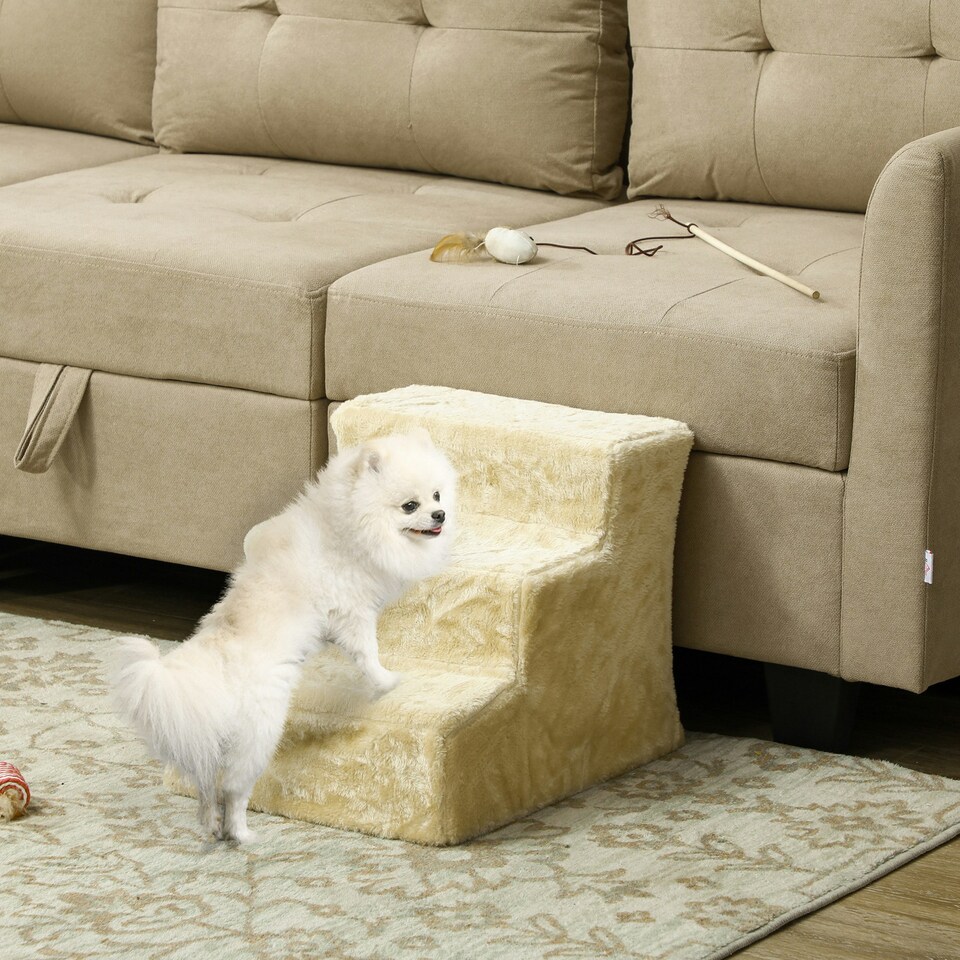 image 1 of PawHut Three-Step Portable Dog Stairs with Washable Plush Cover