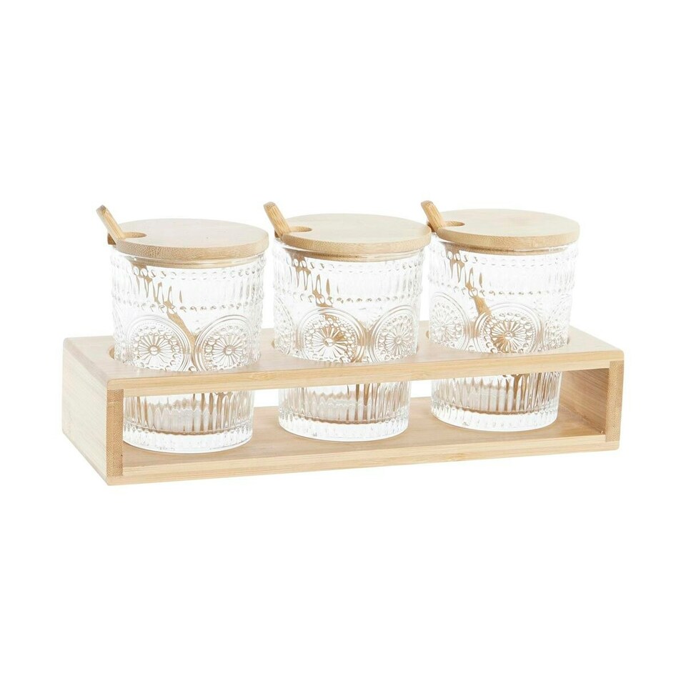 image 1 of Sugar Bowl DKD Home Decor Transparent Natural Bamboo Aluminium Crystal Borosilicate Glass 300 ml 28 x 10 x 13,5 cm N/A