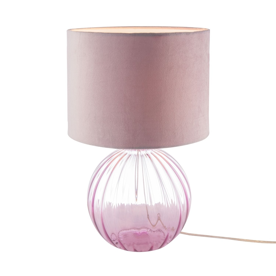 image 1 of Contemporary Lilac Ribbed Glass Table Lamp with Velvet Fabric Shade
