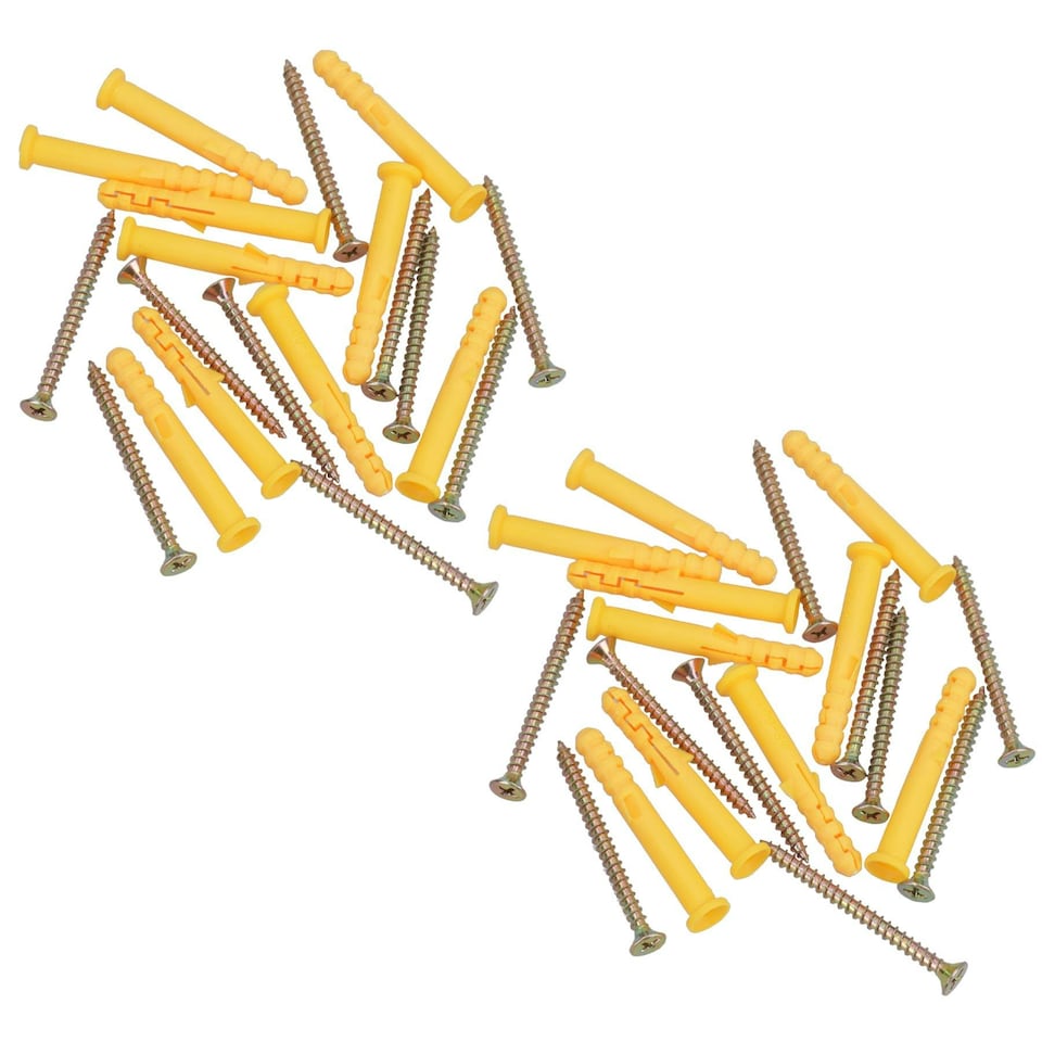 image 1 of 5 x 60mm Countersunk Screws And Wall Raw Plugs For Wood Concrete Brick 40pc