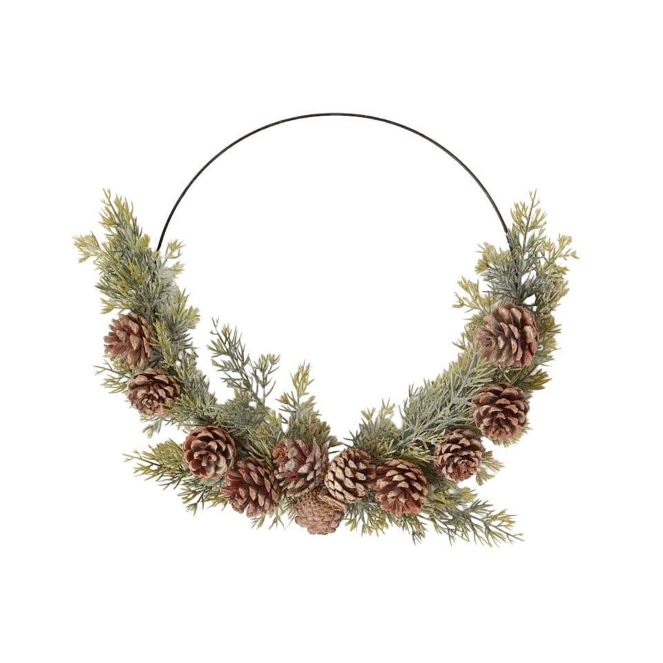 image 1 of Homescapes Pinecone & Green Fir Wire Christmas Wreath