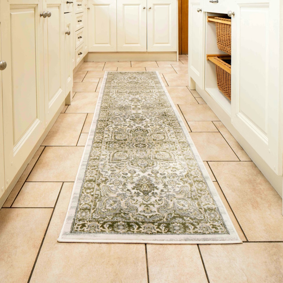 image 1 of KUKOON Green Traditional Floral Style Bordered Runner Rug 60cm x 240cm | Green