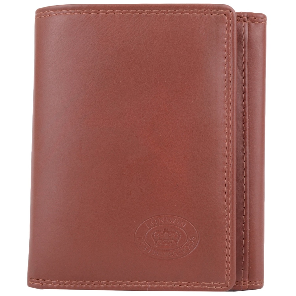 image 1 of London Leathergoods Mens Soft Leather Tri-Fold Coin / Money Wallet with Multiple Features | Brown | Tan