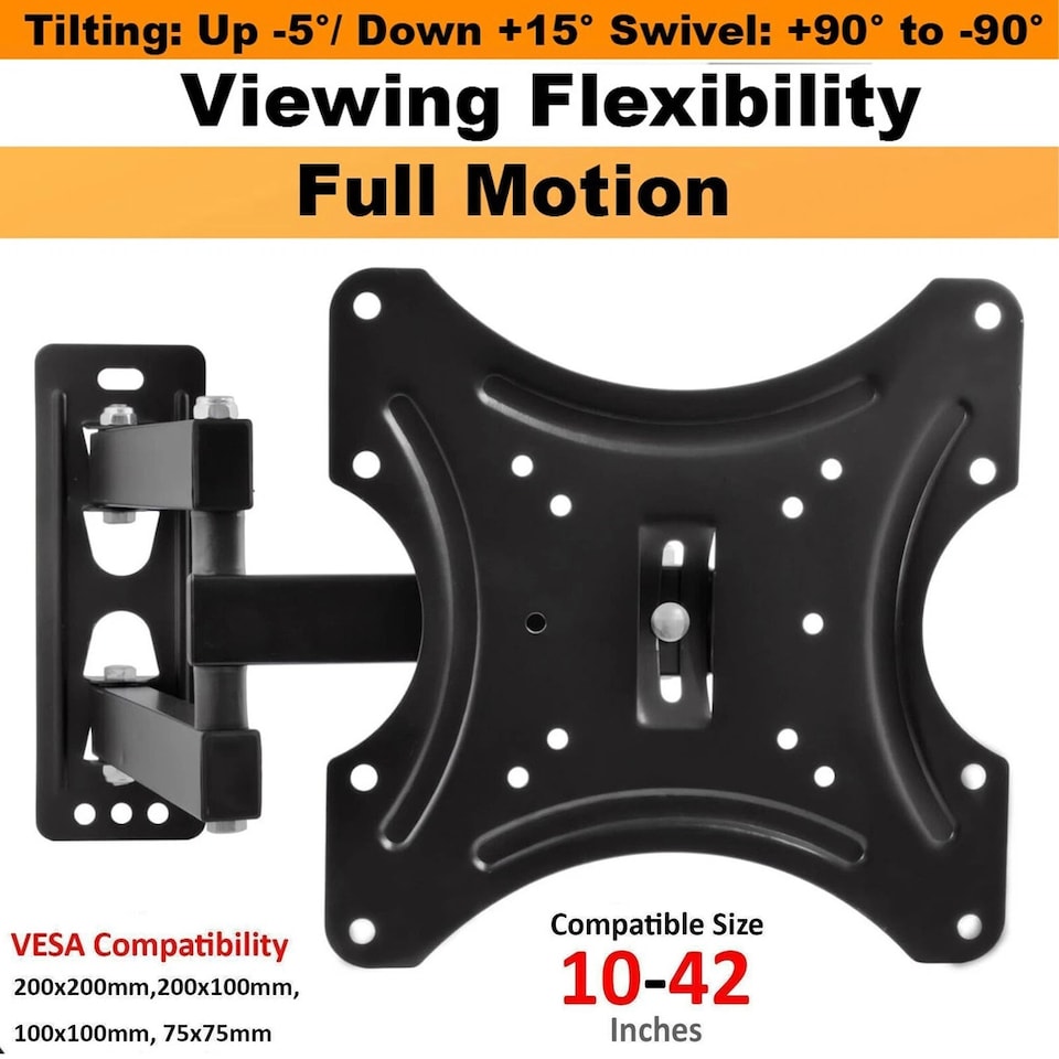 image 1 of Tilt Swivel TV Wall Mount Bracket 10-42 inch VESA 75x200mm Full Motion Articulating Arm Brackets Heavy Duty Load Capacity 30kg