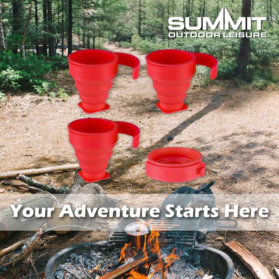 image 1 of PMS Folding Mugs 4-Pack - Silicone Collapsible Cups 8 x 8.5 cm, Red