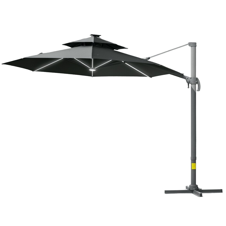 image 1 of Outsunny 3m Cantilever Parasol Solar Lights Power Bank Base 360° Spin Dark Grey