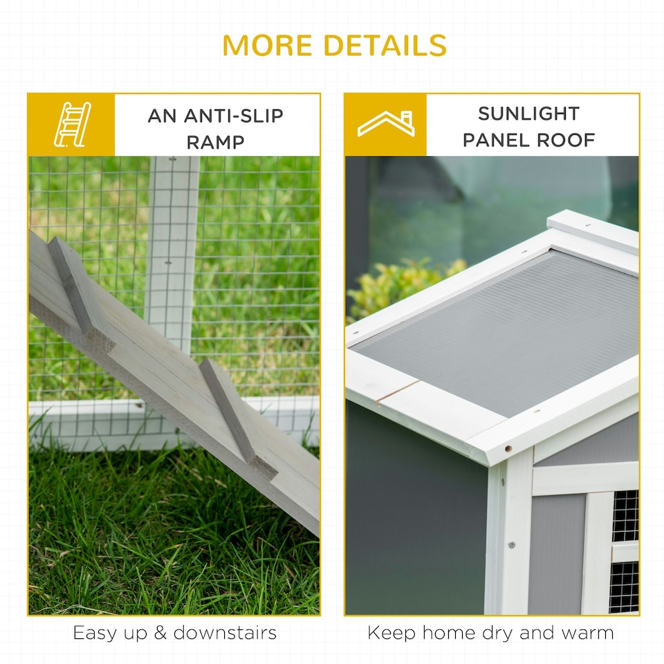 image 1 of PawHut Rabbit Hutch, Guinea Pig Cage 2 Tier w/ Sunlight Roof & Tray, Grey
