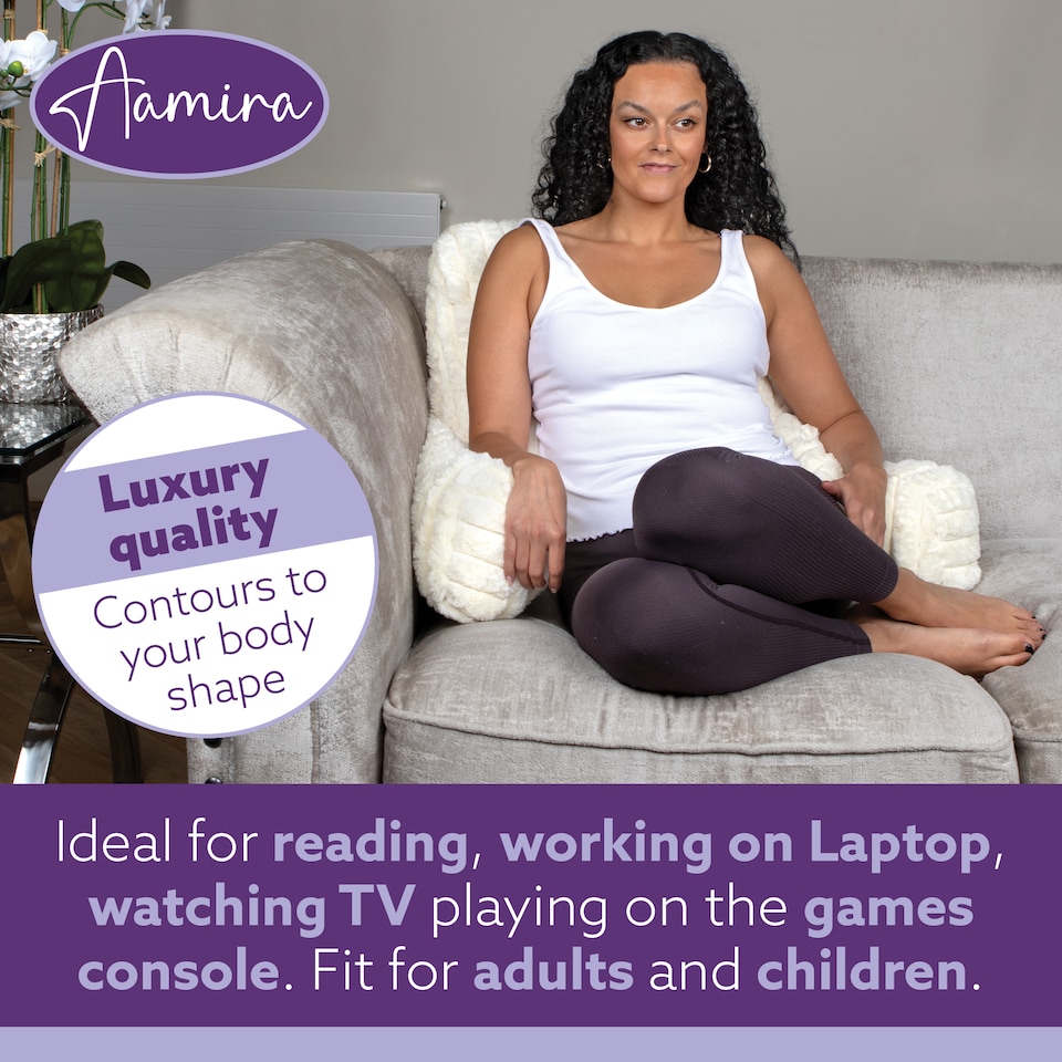 image 1 of Aamira Reading Pillow Cream Faux Fur Ribbed Memory Foam Support Cushion | Cream | Cream | Standard | 1