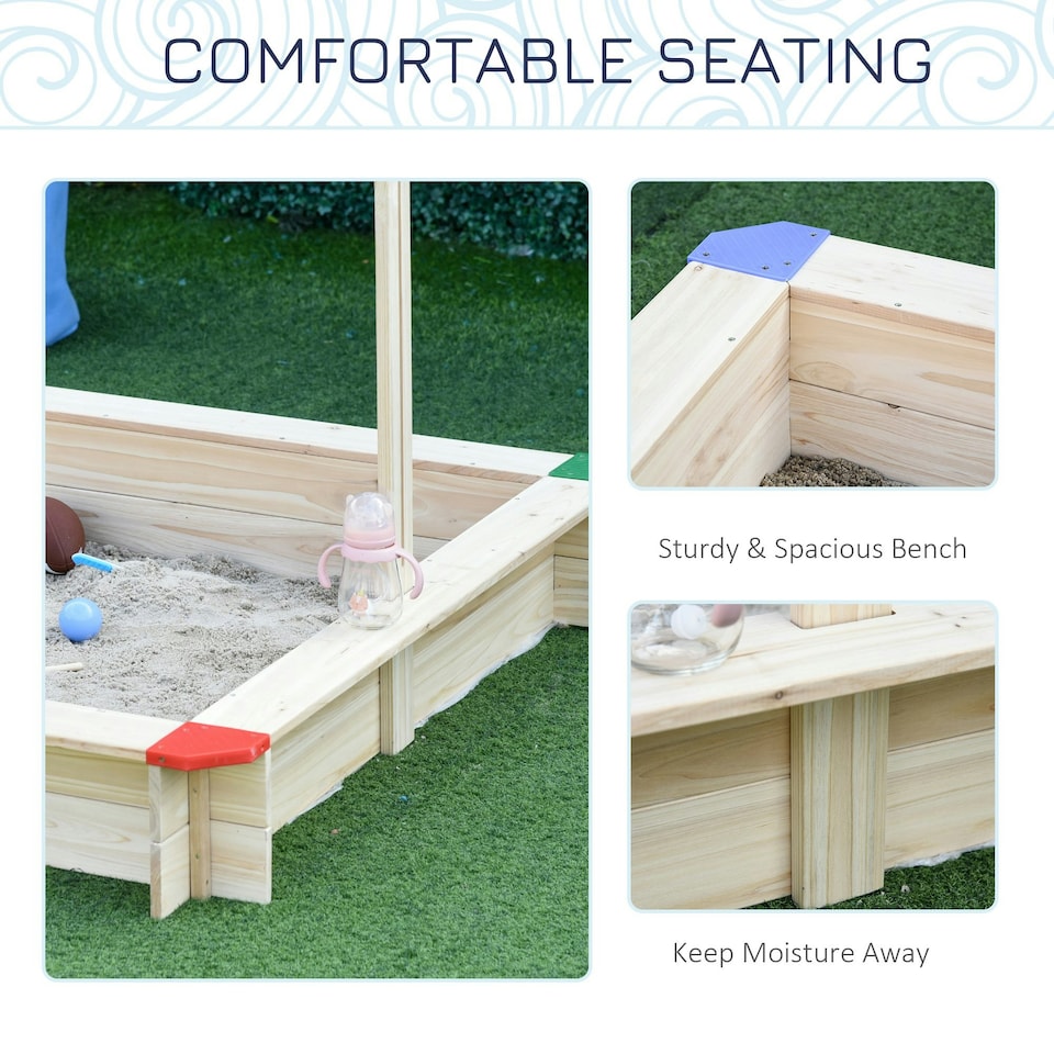 image 1 of Outsunny Kids Wooden Cabana Sandbox Children Outdoor Playset w/ Bench Canopy
