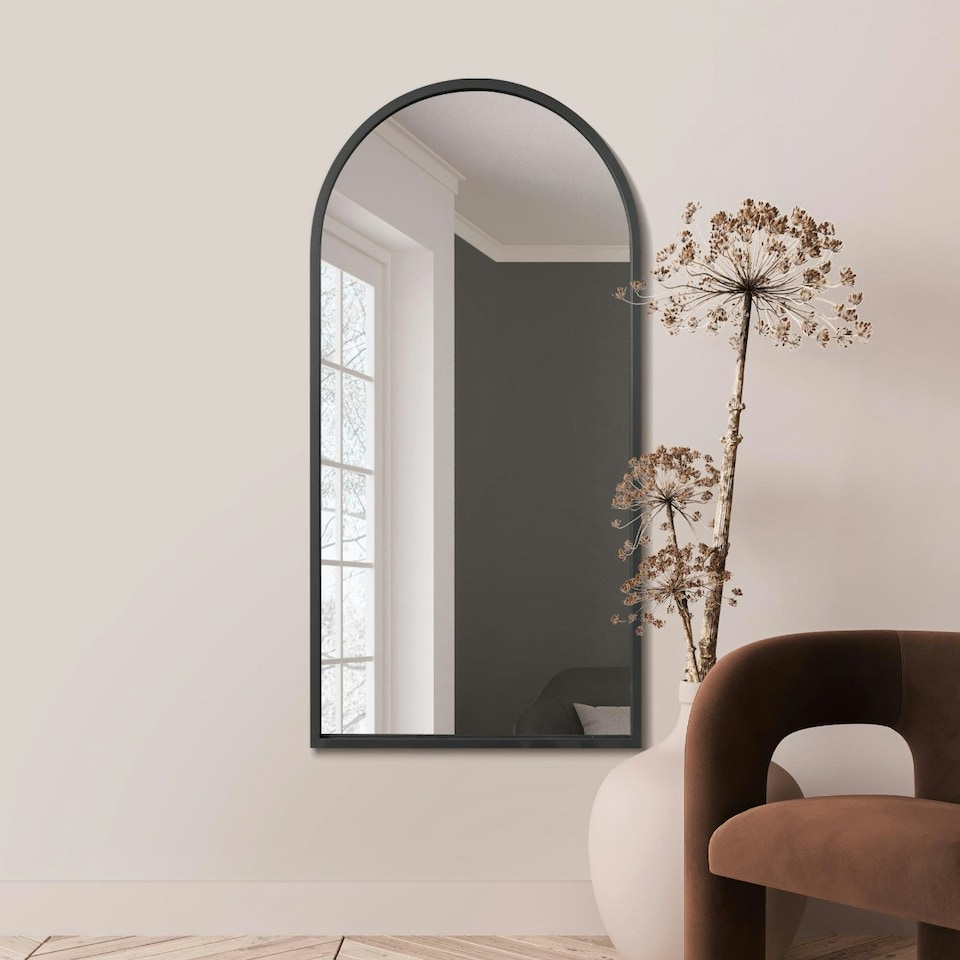 image 1 of The Arcus - Black Framed Arched Leaner/Wall Mirror 55" X 27.5" (140CM X 70CM) | Black