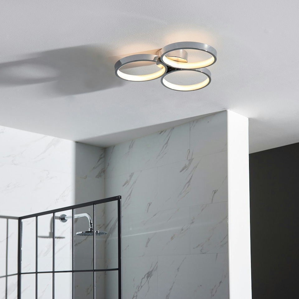 image 1 of Radius Modern Designer Round LED Semi Flush Ceiling Light Chrome, Warm White, IP44