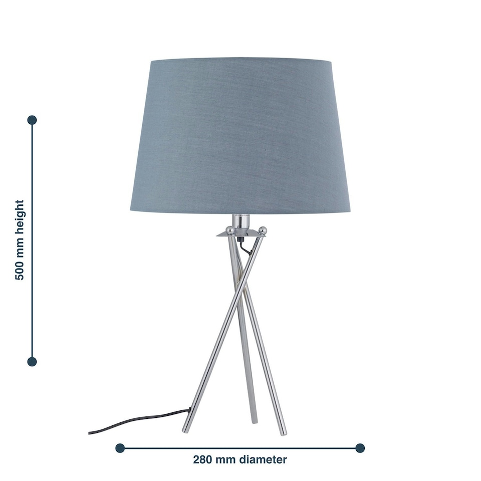 image 1 of First Choice Lighting Set of 2 Tripod Table Lamps with Grey Cotton Fabric Shades Chrome | Grey