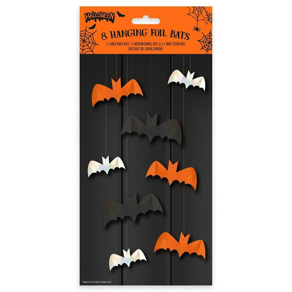 image 1 of 12 x Pack of 8 Halloween Hanging Decorative Bats