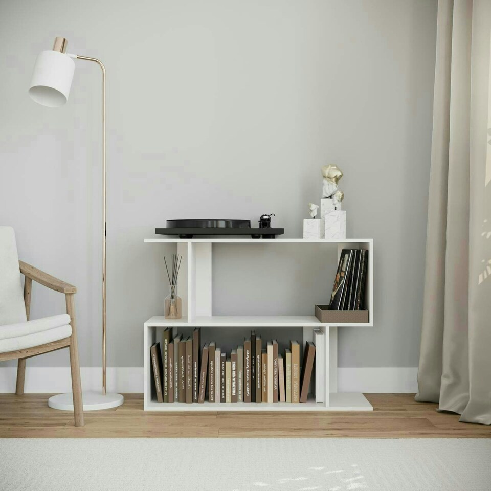 image 1 of 2-Tier Wooden Irregular Storage Unit - 80 cm White | Oak