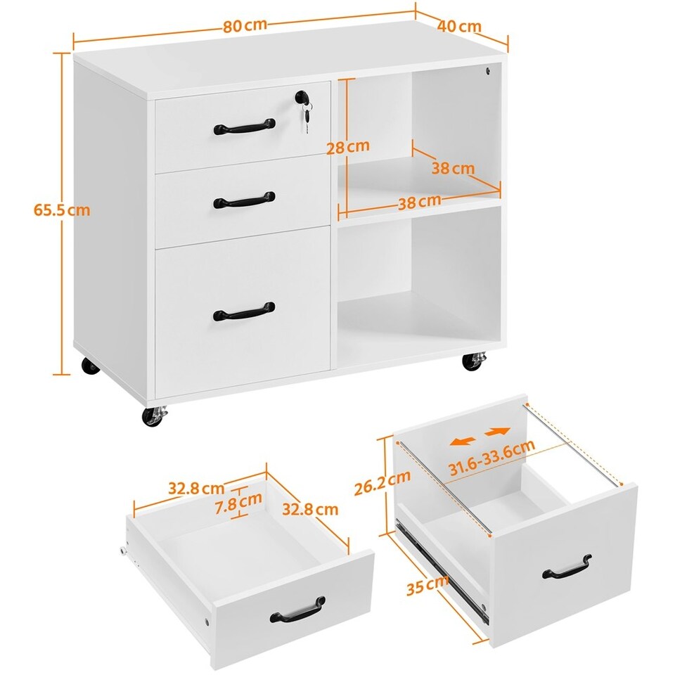 image 1 of Yaheetech 3-Drawer and 2- Open Shelf Vintage File Cabinet