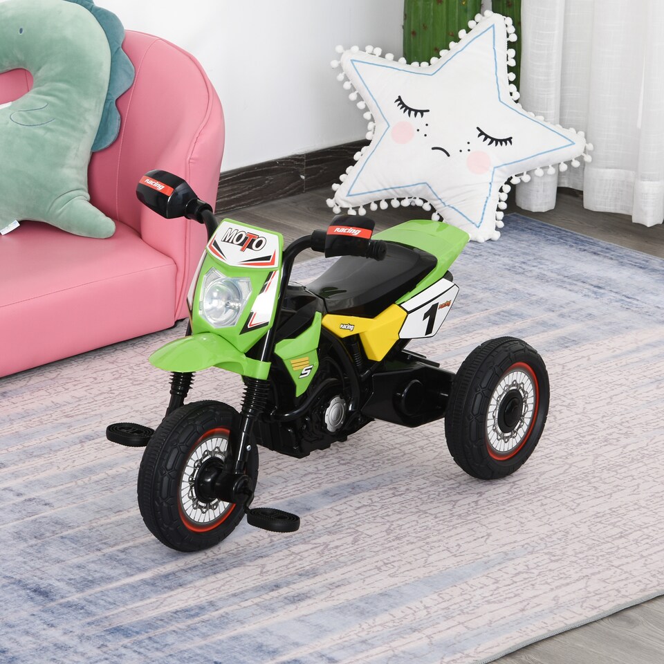image 1 of HOMCOM Kids Trike, Toddler Pedal Motorcycle, Kids Ride On Tricycle Early Learning with Music Lights Handlebar Stickers Exercise Boys Girls Gift for 18 - 36 Months Green
