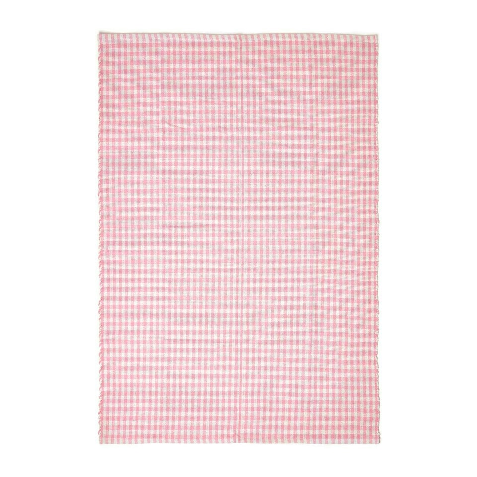 image 1 of Homescapes Cotton Gingham Check Rug Hand Woven Pink White - 60 x 90 cm | Pink | Pink