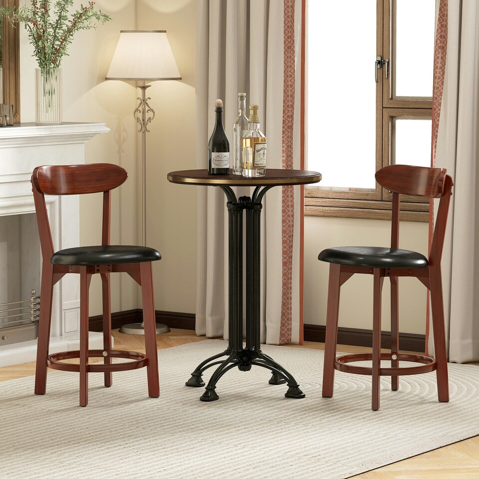 image 1 of COSTWAY Bar Stools Set of 2 Upholstered Kitchen Stools 60cm Brown