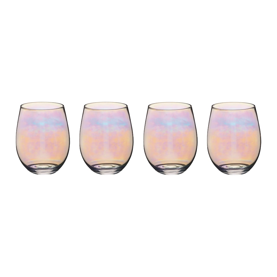 image 1 of BarCraft Set of 4 Iridescent Glass Tumblers, 600ml Cocktail Glasses