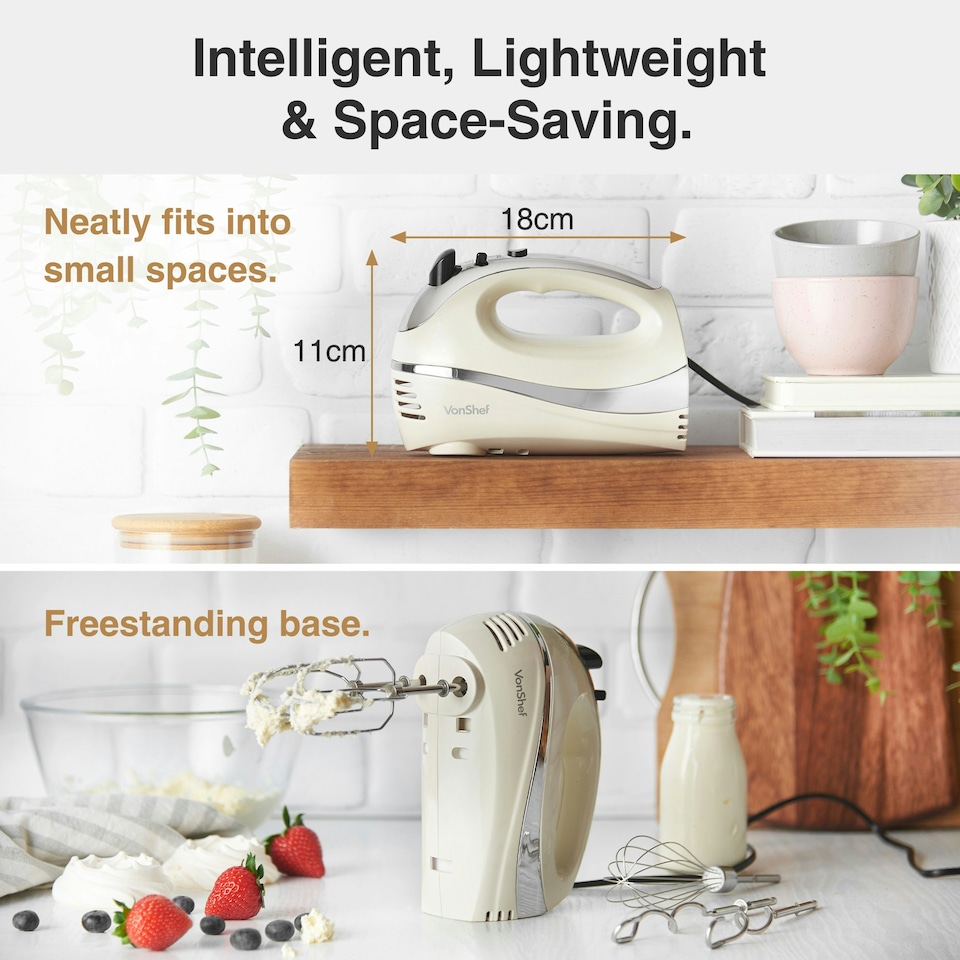 image 1 of VonShef 300W Cream Hand Mixer Electric Whisk with 5 Speeds