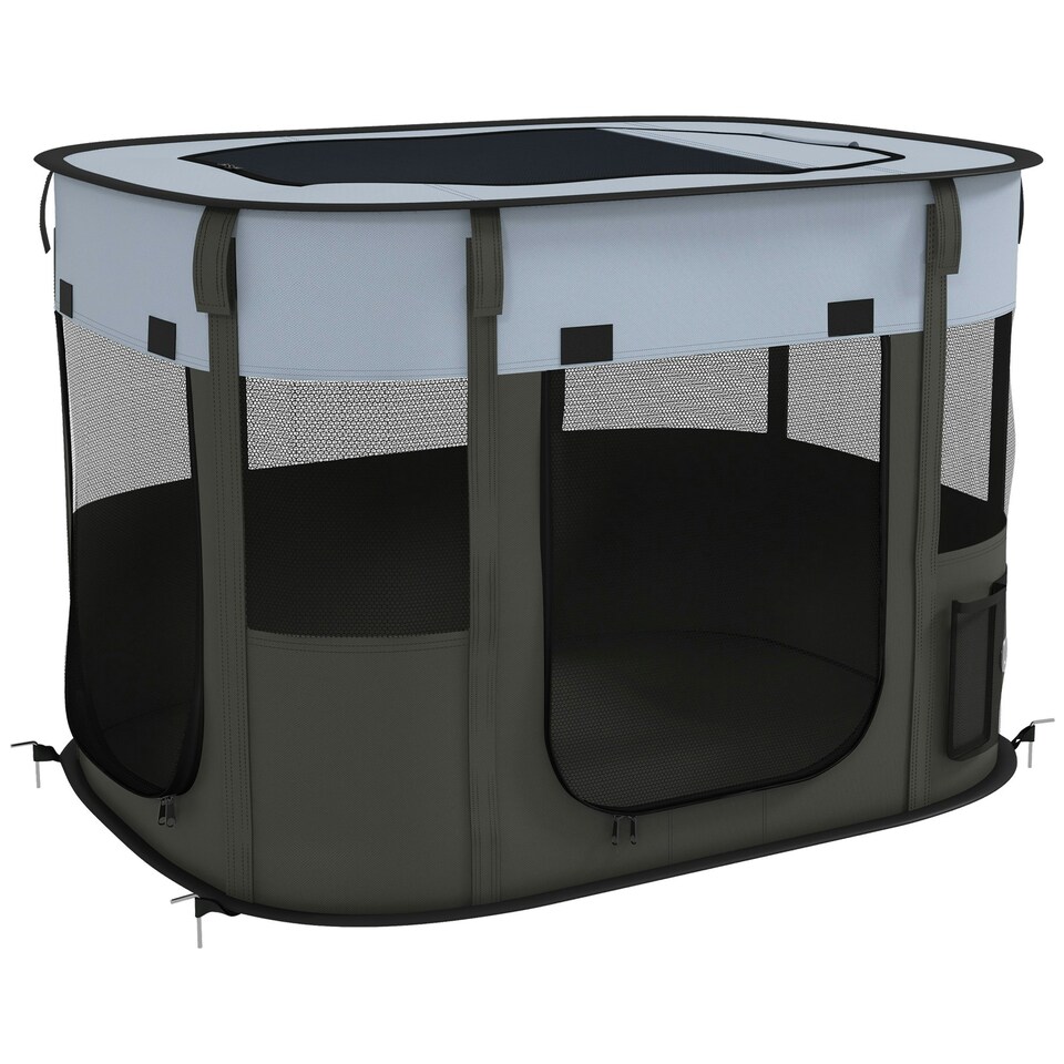 image 1 of PawHut Portable Dog Pen for Puppies, Rabbits, Kittens, Guinea Pigs - Grey