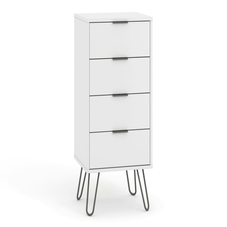 image 1 of Core Products Augusta Industrial White 4 Drawer Narrow Chest of Drawers H90.3cm x W45.0cm x D39.5cm White