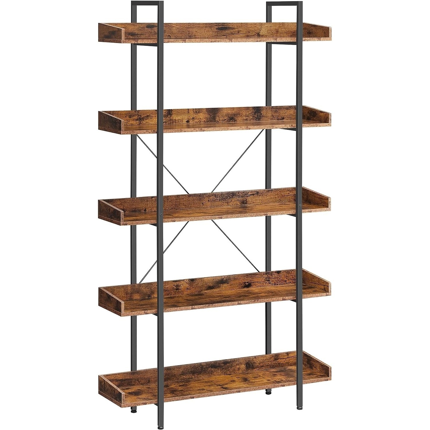 5-Tier Bookshelf Storage Unit with Spacious Shelves, Easy Assembly, Home and Office Use, Rustic Brown and Black
