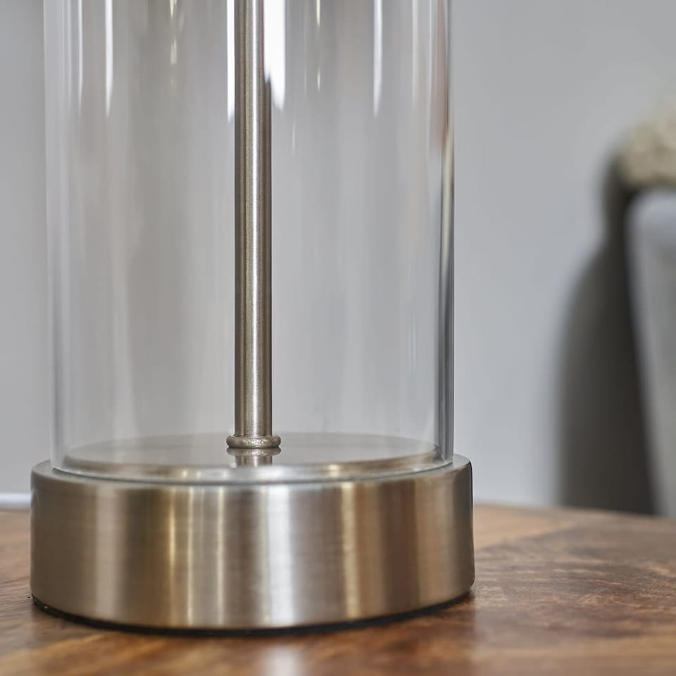 image 1 of ValueLights Balan Brushed Chrome Table Lamp Grey Shade