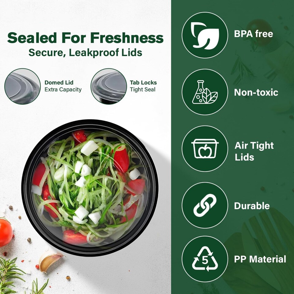 image 1 of ECONX 24oz Black Round Plastic Meal Prep Container With Lids Reusable BPA Free Food Containers 50pc