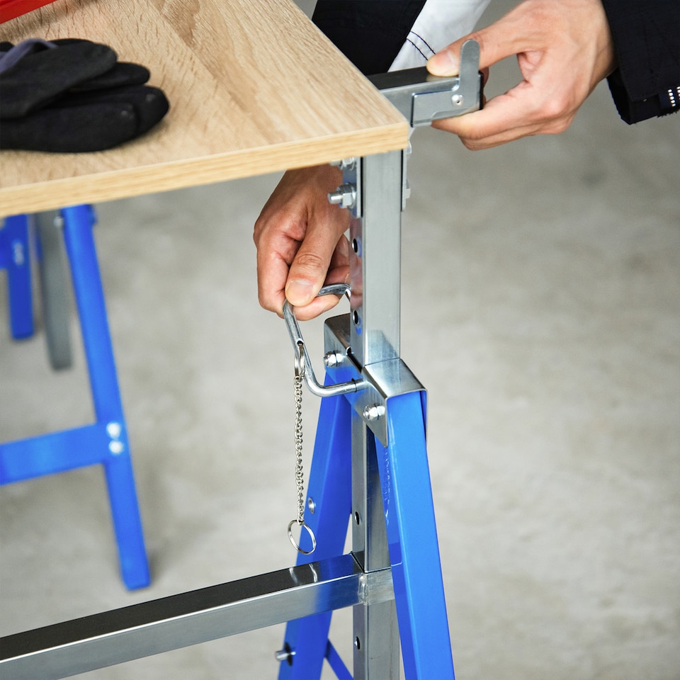 image 1 of HOMCOM Set Of 2 Steel Saw Horses Telescopic Builders Work Bench Folding Blue