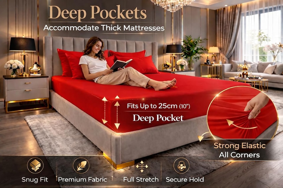 image 1 of HOMES-LINEN Polycotton Fitted Sheet 25cm Deep Pocket