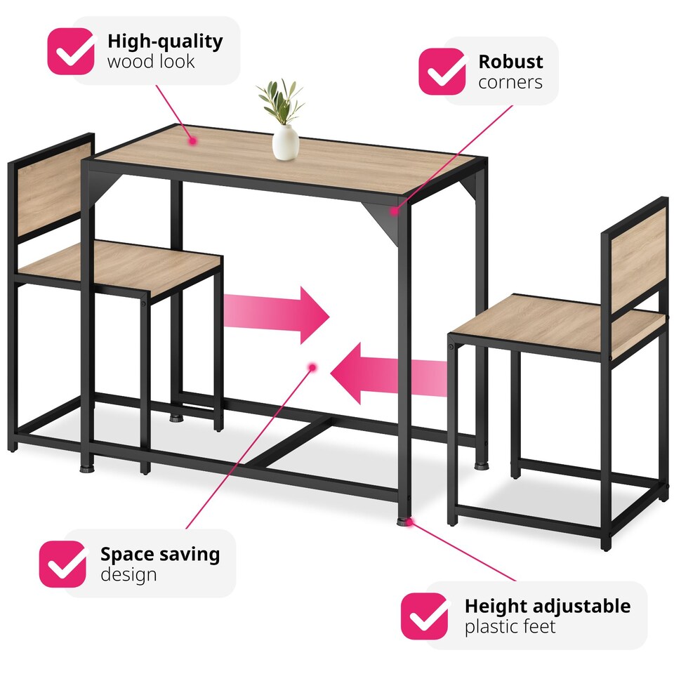 image 1 of Dining Table and Chairs Milton - 3-piece set | Brown | industrial wood light, oak Sonoma | 1