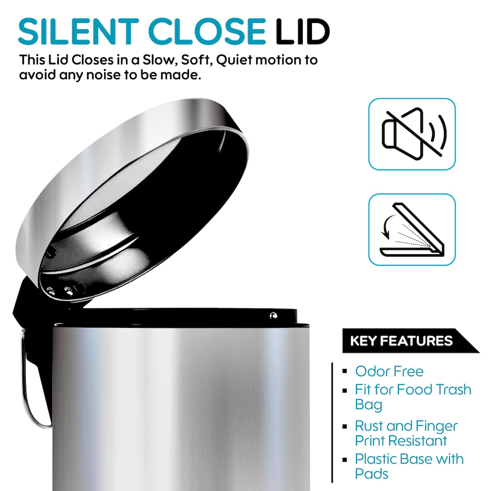 image 1 of STAINLESS STEEL PEDAL BIN 3L SILVER KITCHEN BATHROOM TOILET RUBBISH