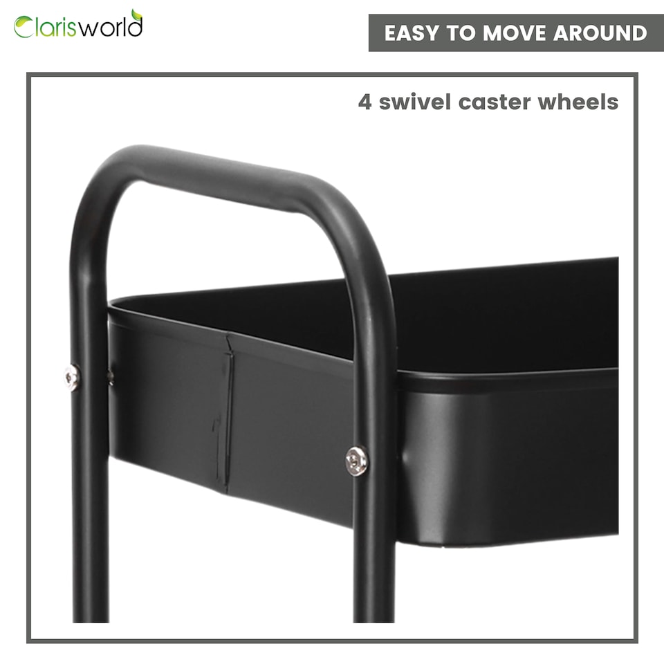 image 1 of Clarisworld 3 Tier Rolling Utility Cart, Metal Storage Trolley with Lockable Wheels & Handles, Mobile Storage Cart Organiser, Storage Rack for Kitchen, Bathroom, Bedroom, Office & Laundry Room