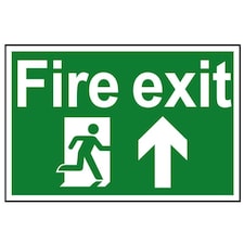 Scan Fire Exit Running Man Arrow Up - Pvc Sign 300 X 200mm - Multi Colour - 300 x 200mm
